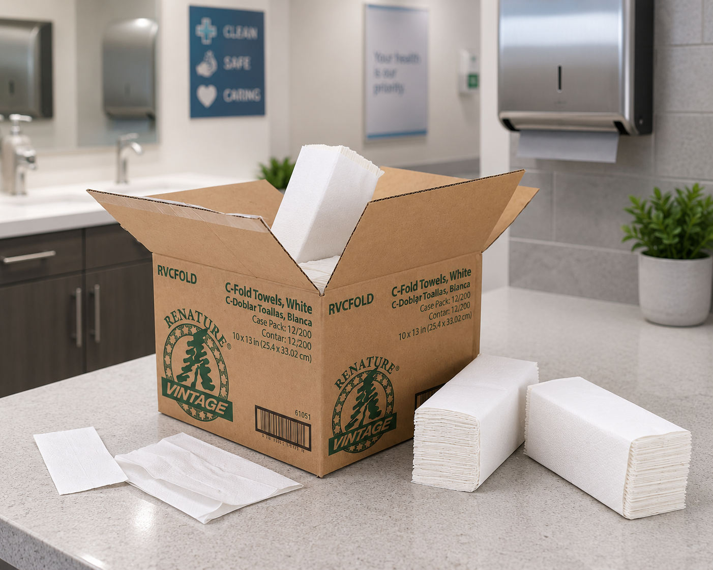 RENATURE C FOLD TOWEL WHITE 13X10 2400/CS