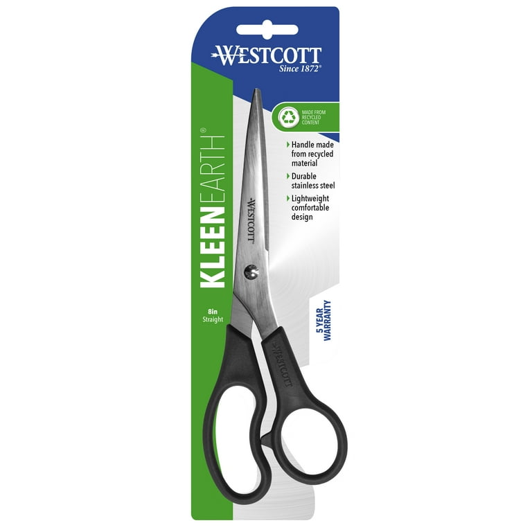 Westcott KleenEarth Recycled 8" Stainless Steel Scissors, Straight, Black