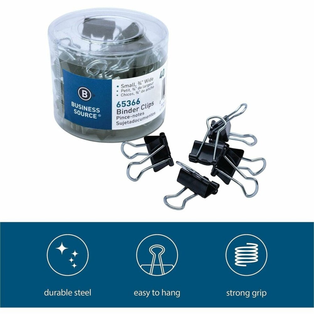 Business Source Small Binder Clips - Small - for Paper, Project, Document - Black - 40 / Pack
