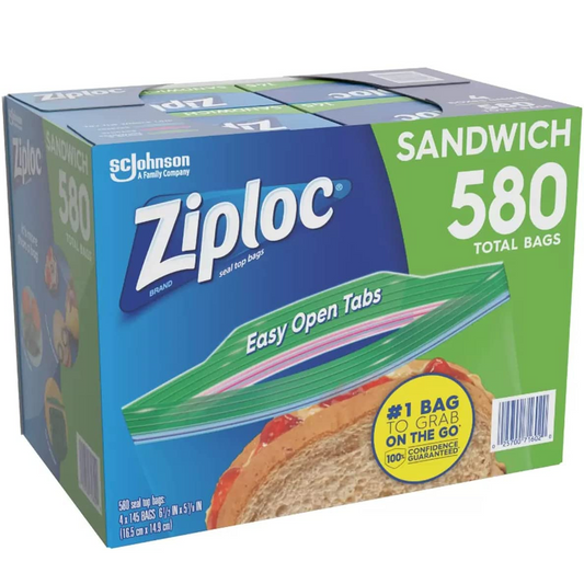 Ziplock Easy Open Sandwich Bags, 4 boxes, 580 Bags Total