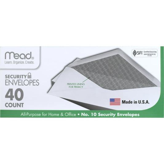 Mead 10 Security Envelopes 4 1/8 x 9 1/2 White 40 Count Envelopes