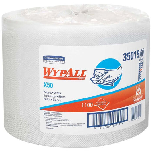 WypAll 35015 X50 Wiper Cloth 9.8" x 13.4", White, Reusable, (1100 Sheet per Roll)