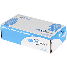 Merit Nitrile Exam Gloves, Powder-Free, Blue, 3 Mil, 1000/Case