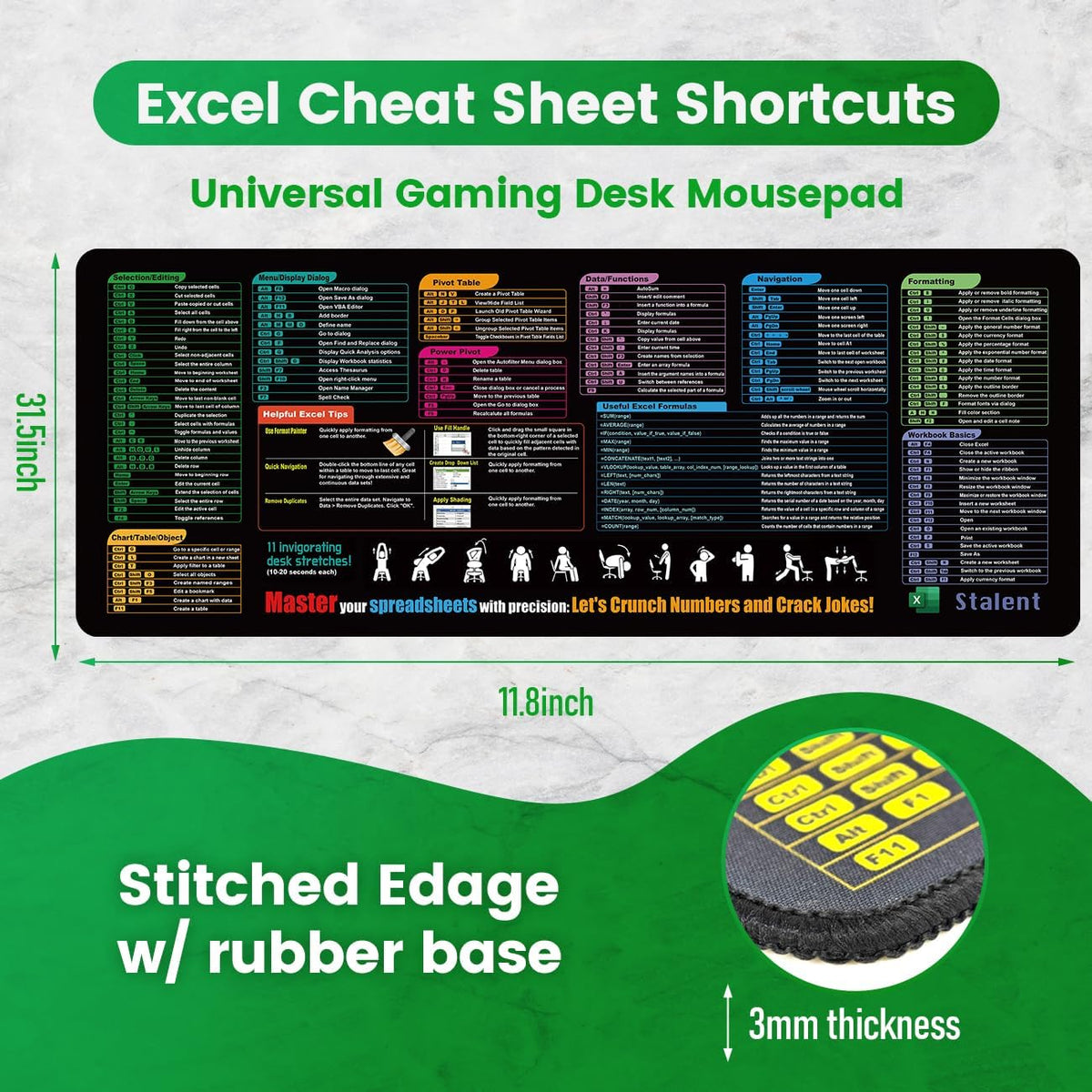 Excel Cheat Computer Pad Waterproof Excel Cheat Sheet Desk Pad – Mainely Supply