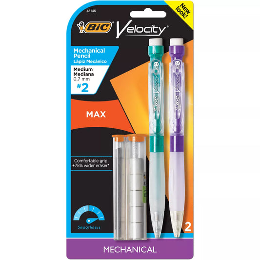 BIC Velocity Max 2pk Mechanical Pencils: 0.7mm No. 2 Lead, Blac