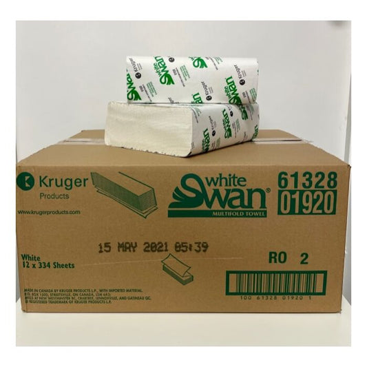 Kruger 01920 White Swan Multi-Fold Towel White 9" x 9.5" 1 PLY 334 Sheet/PK 12/CS