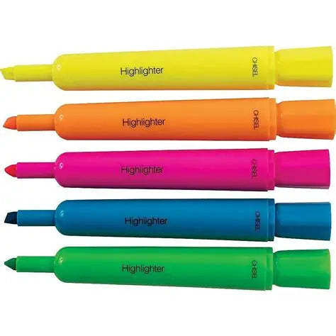 Baseline Chisel Tip Tank-Style Highlighters - Assorted Colors - 12 Pack