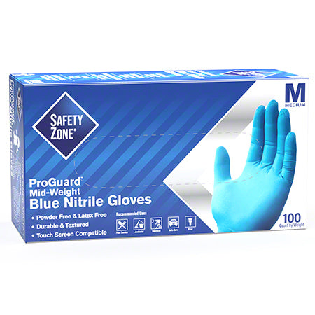 Safety Zone ProGuard™ Light Weight Blue Nitrile Exam Glove - M/L/XL