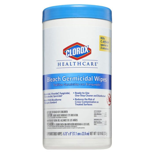 Clorox Healthcare 35309 Bleach Germicidal Wipe 6.75" x 9",(70 per Canister) - 6/cs