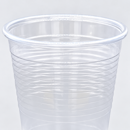 Genuine Joe 5 oz clear cup, rim and rib pattern detail