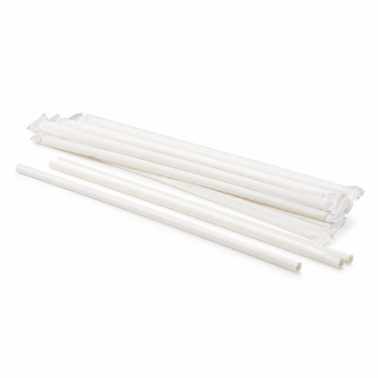 Vintage white paper straws, individual paper wrappers and crimped ends