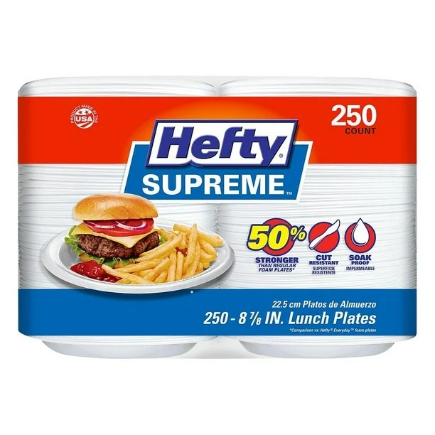 Hefty Supreme Foam Disposable Lunch Plates, 8 7/8", 250 ct.