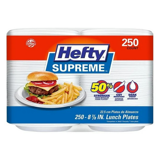 Hefty Supreme Foam Disposable Lunch Plates, 8 7/8", 250 ct.