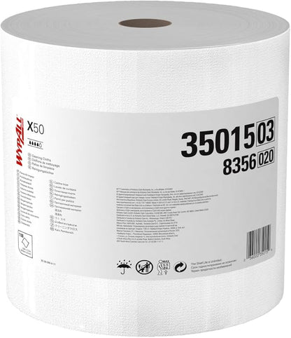 WypAll 35015 X50 Wiper Cloth 9.8" x 13.4", White, Reusable, (1100 Sheet per Roll)