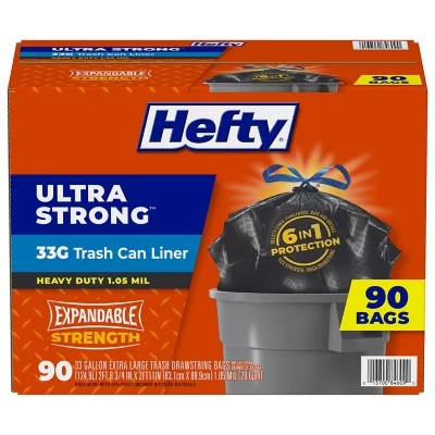 Hefty Ultra Strong Drawstring Trash Bags, 33 Gal., 90ct